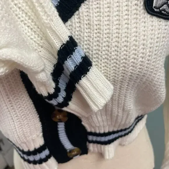 Womens Preppy Cardigan Sweater Size Medium Puppy Love Collegiate Academia - Picture 4 of 7